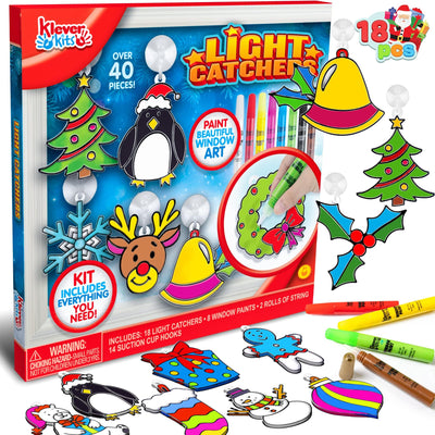 JOYIN Christmas 18 PCS Window Sun Catchers DIY Paint Art and Craft Kit, Make Your Own Window Clings for Christmas Holiday Decorations,Kids Art Project