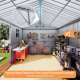 Jocisland 10x8.6x7.5 FT Sheds & Outdoor Storage, Lockable Double Hinged Doors and 4 Vents, Metal Large Shed, Backyard Storage for Bikes and Garden Tools Dark Black/White Jocisland