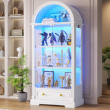 Arched Display Cabinet with Glass Doors, 72" Tall Curio Cabinet with Human Sensor Lights, 4-Tier Display Case for Collectibles Bookcase Living Room Dystler