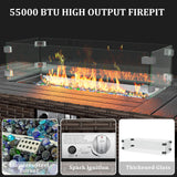 VONZOY 6 Pieces Patio Furniture Set with 44" Gas Fire Pit Table, Outdoor Sectional Conversation Sets, All-Weather Wicker Rattan Sofa w/Gas Fire Pit, Ottoman, Thick Cushion Light Blue VONZOY