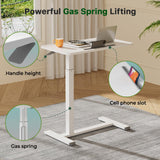 Gibbon Mounts Mobile Standing Desk, Pneumatic Adjustable Rolling Desk(27.5 Inches), Portable Laptop Desk with Wheels, Overbed Bedside Table Laptop Table for Couch, Home, Office, White Gibbon Mounts