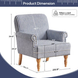 HUIMO Linen Fabric Accent Chairs Set of 2, Mid-Century Modern Armchair with Solid Wood Legs, Single Sofa Chair,Upholstered Reading Club Chair (2, Dark Blue and White Stripe) HUIMO