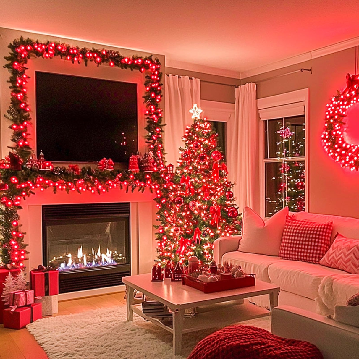 JMEXSUSS Red Christmas Decor Lights Clear Wire, 66ft 200 LED Red Christmas String Lights Outdoor Indoor, 8 Modes Red String Twinkle Fairy Lights Plug in for Christmas Tree Room Party Xmas Decorations JMEXSUSS