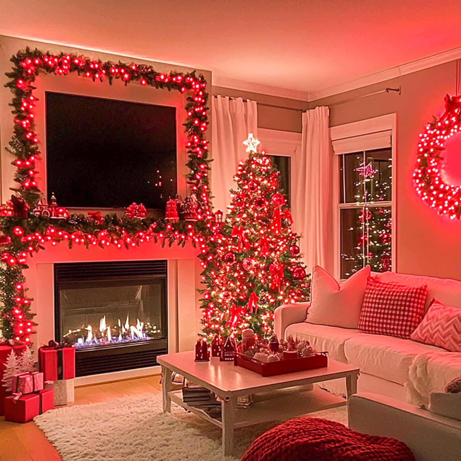 JMEXSUSS 600 LED Red Christmas Lights Outdoor for Christmas Decor