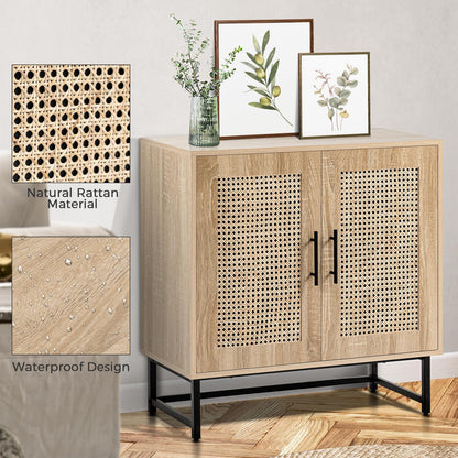 KFO Storage Cabinet with Handmade Natural Rattan Doors, Rattan Cabinet Sideboard Buffet Cabinet, Accent Cabinet for Living Room, Hallway, Dining Room, Entryway