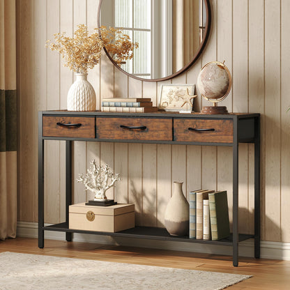 MAHANCRIS Console Table with Drawer, Industrial Entryway Table with Storage, Narrow Sofa Foyer Table for Living Room, Entrance, Hallway, Couch, Corridor, Rustic Brown and Black CTHR23301