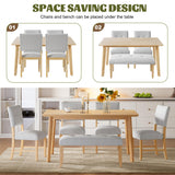 Merax 6 Piece Solid Wood Dining Table Set for 6, Rustic Farmhouse Rectangular with 4 Upholstered Wooden Chairs and 1 Bench, Kitchen Room, Natural Wood Wash Merax