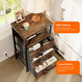 NightStand Bedside Charging Table Bedroom - Night Stand with Charger Station, Modern Nightstand with Open Shelf & 3 Fabric Drawers, Bed Side Table USB-C USB Ports & AC Outlets for Dorm Living Room Lazzanto