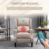 HOMCOM Vibration Massage Recliner Chair for Living Room with Heat, Wingback Single Sofa, Modern Linen Fabric Push Back Reclining Chair with Footrest, Side Pocket, Dark Beige HOMCOM