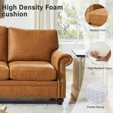 LegacyAmerhome 85'' Faux Leather Couch for Living Room, Mid Century Modern Leather Sofa with Rolled Arm, Classic 3 Seat Brown Couches with Nailheads Trim, Big Comfy Couch with Deep Seat for Apartment LegacyAmerhome