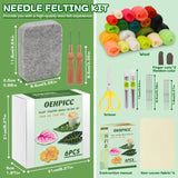 OEHPICC Needle Felting Kit, 6 PCS Plant Leaf Coasters Needle Felting Starter Kit,Wool Felting Kit with Wool Roving, Foam Pad and Instructions for DIY Felting Starters OEHPICC