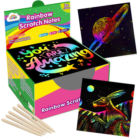 ZMLM Rainbow Scratch Paper Art Crafts Mini Notes Kids Gifts 4 5 6 7 8 9 10 Years Old Girls Boys Students Teens Classroom Prizes School Supplies Birthday Party Travel Toy Activity ZMLM