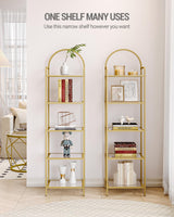 Hzuaneri Bookcase Bookshelf, Tempered Glass Bookshelves, Slim Shelving Unit for Bedroom, Bathroom, Home Office, Steel Frame, 5 Tier Gold BC05001G Hzuaneri