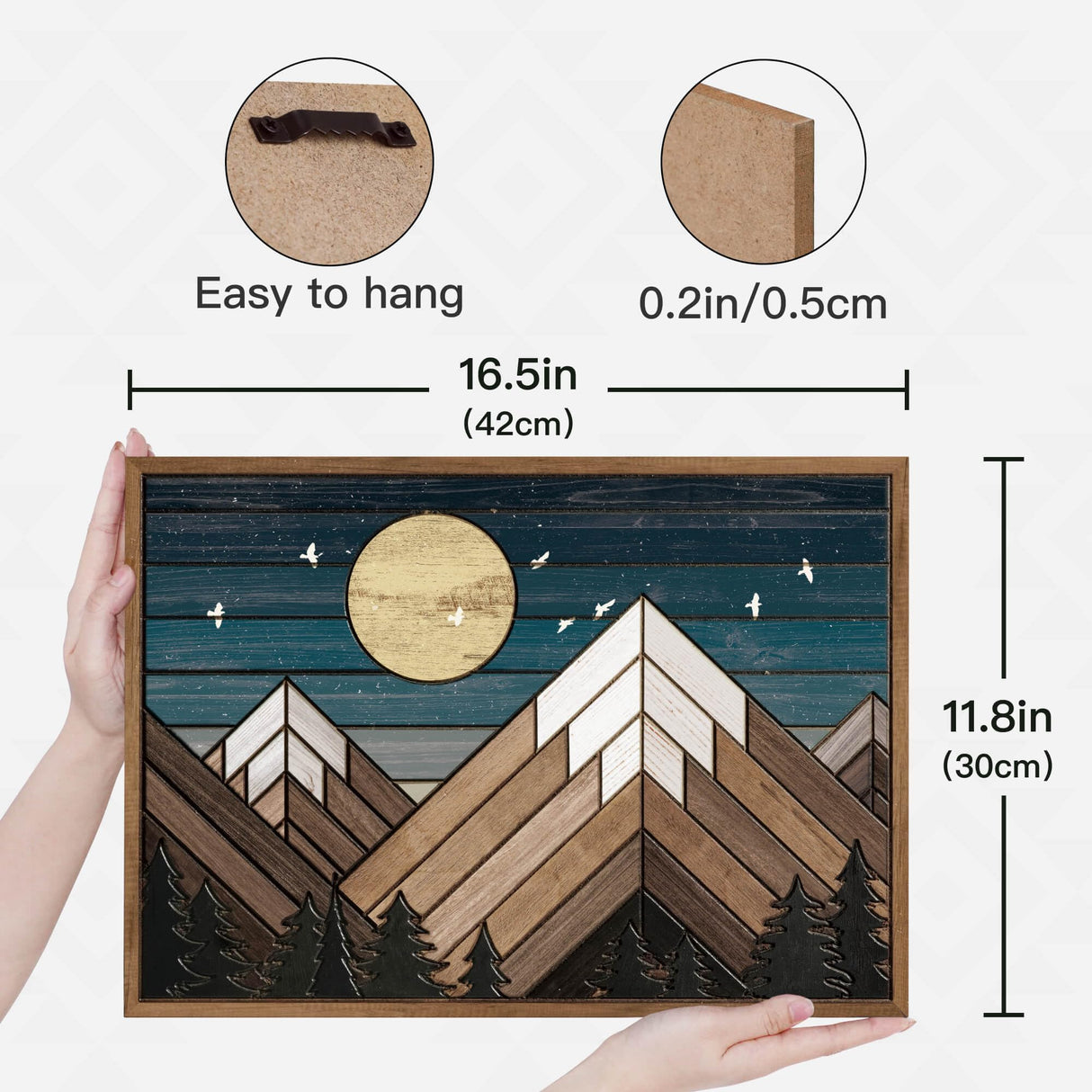 Putuo Decor Wooden Mountain Wall Art, Moon Over Mountain Nature Wilderness Wood Wall Sign Western Decor, Rustic Cabin Decor Adventure Wall Decor for Living Room Bedroom Putuo Decor