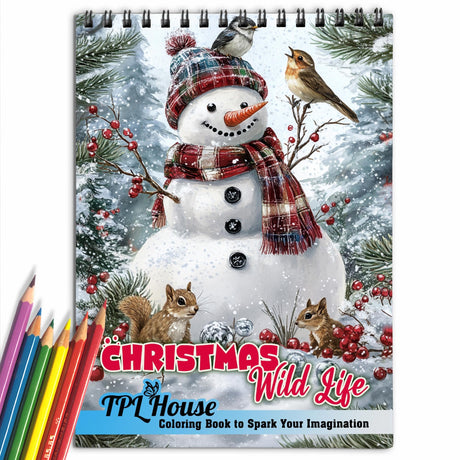TPLHOUSE Christmas Wild Life Coloring Book Spiral Bound for Adults, Premium Cover, 30 Illustrations Coloring Pages of Animal Wildlife in Holiday Scenes for Stress Relief and Relaxation TPLHOUSE