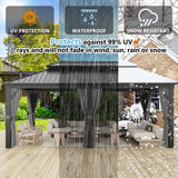 Aoxun Hardtop Gazebo 12FT X 20FT, Galvanized Steel Double Top, Aluminum Metal Gazebo with Netting and Curtains, Permanent Gazebo Pavilion for Outdoor Dining, Wedding, Party Aoxun