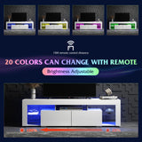 WLIVE LED TV Stand for 55/60/65/70 Inch TV, Modern Entertainment Center with Open Shelves, Wood TV Console with 2 Storage Drawers for Bedroom, Living Room, Gaming Media Stand with Display Glass, White WLIVE