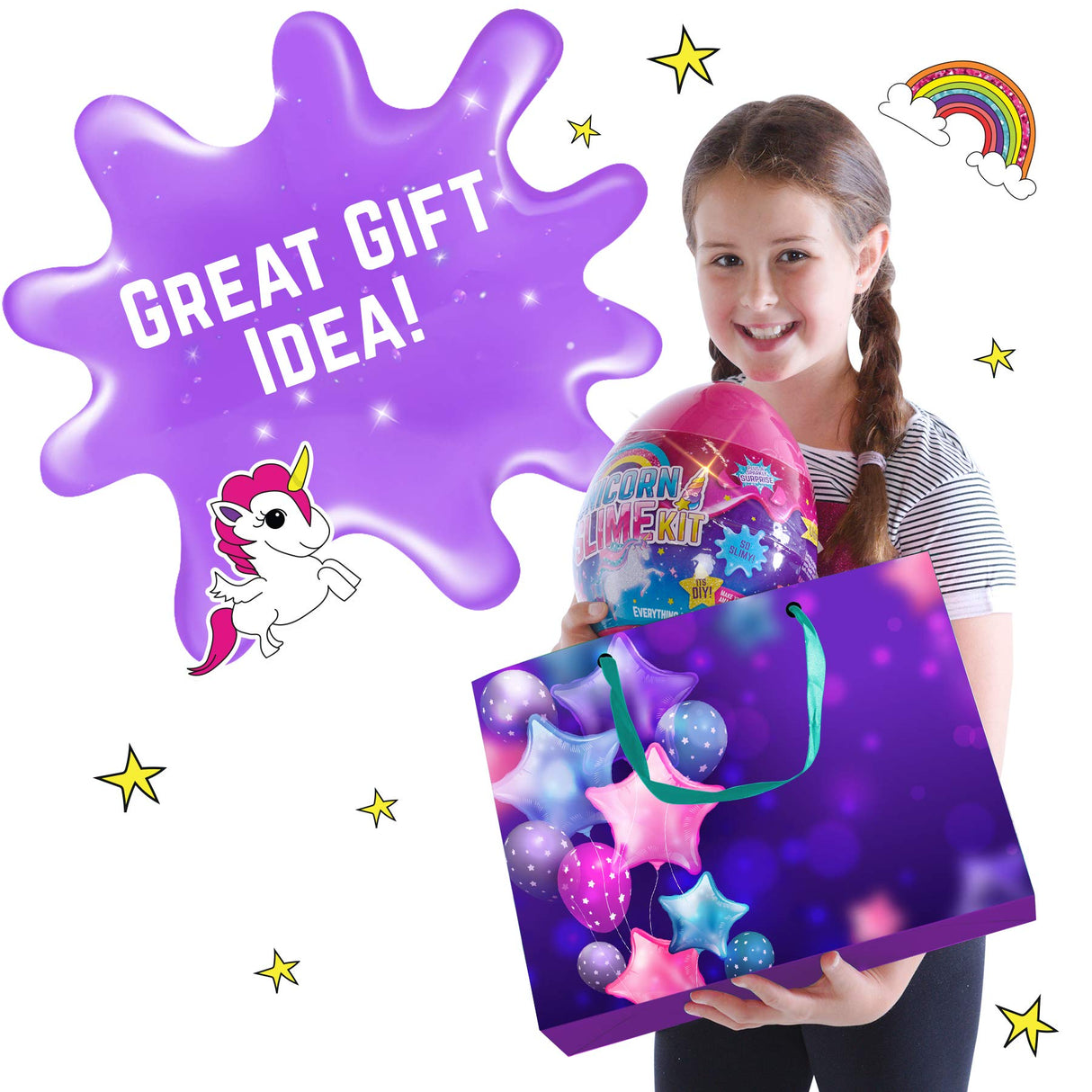GirlZone Sparkly Unicorn Egg Surprise Slime Kit for Girls, Sensory Toys for Kids, Create Cloud Slime & Magical Unicorn Slime, Ideal Arts and Crafts Easter Gift for Kids Aged 7-12 Years Old GirlZone