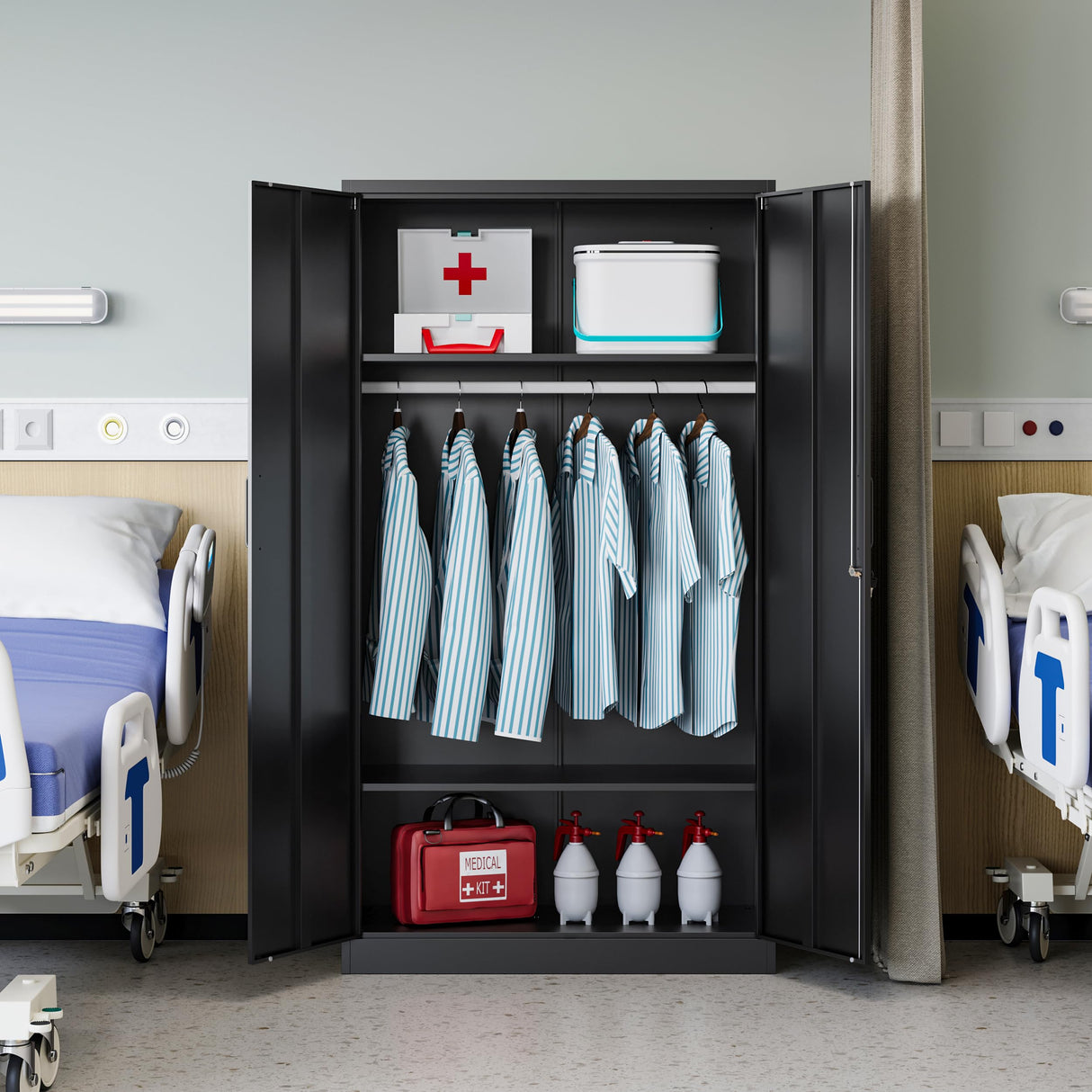 Letaya Metal Wardrobe Cabinets with Lock,Clothing Locker 72" X 36" X 18" Storage Cabinets for Home Room,Fire Department, School, Employee,Gym,Government (Black) Letaya