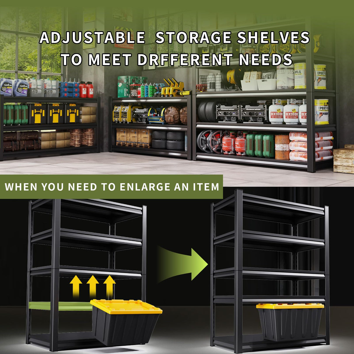 Garage Shelving Heavy Duty Storage Shelves Easy Assembly 5 Tier Adjustable Metal Shelving Utility Shelf Rack Garage Storage Organizer for Garage, Basement, Warehouse (72"H x 35.4"W x 15.7"D) AOJUFEO