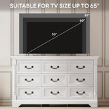 LIKIMIO Farmhouse Dresser for Bedroom with 9 Drawers, 58" Wide Wood Chest of Drawers with Roman Column, Dresser TV Stand for 65", Closet Storage Dressers Organizer for Bedroom, Living Room, Hallway LIKIMIO