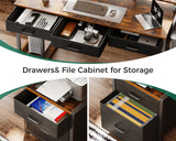 AODK 71 Inch Rustic Brown Office Desk with File Drawers, Power Outlet & LED Lighting AODK