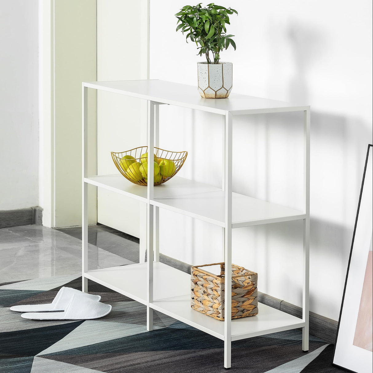 HDANI 39.4 Inches Metal Console Table with 3 Tier Storage Shelves,Sofa Table,Narrow Console Table,Modern Style,Suitable for Entryway Table Living Room,Bedroom,White HDANI