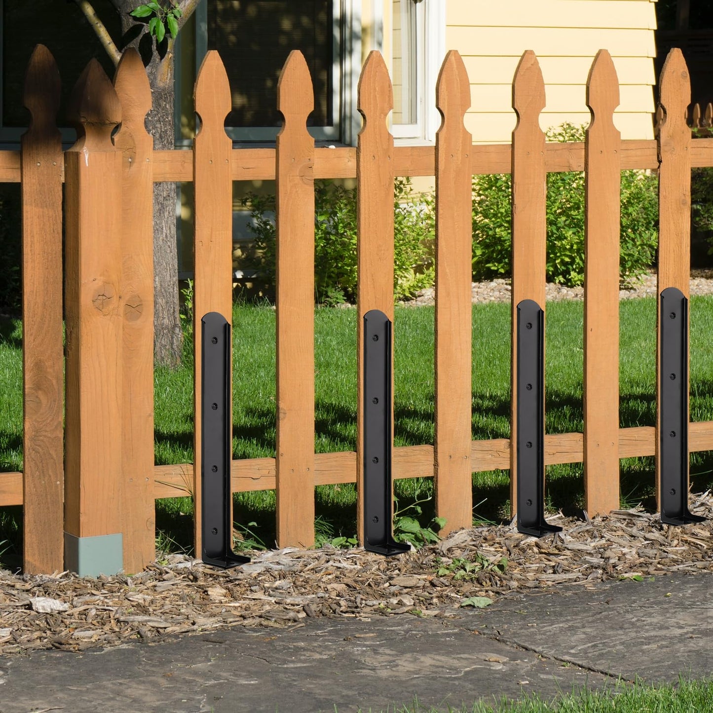 4PCS 2.55Ft Fence Post Repair - Heavy Duty Steel Fence Post Repair Stakes, Wooden Fence Post Repair Kit Fence Mender Anchor Ground Spike for Repairing Tilted Fence - WoodArtSupply