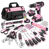 WORKPRO Pink Drill Set with UPGRADED Tool Bag, 157PCS Tool Kit For Home with 20V Cordless Drill Driver, Household Pink Tool Set including Screwdriver, Hammer, Tool Kit for Women and Men-Pink Ribbon WORKPRO