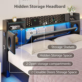 busyaeh Floating Bed Frame King with Storage & Headboard, Platform Frame with LED Lights, Upholstered King Size Floating Bed with Headboard, No Box Spring Needed, Noise-Free, Easy Assembly, PU Black busyaeh