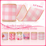 KINGLAKE Christmas Ribbon Wired 2.5 Inch Pink Christmas Wired Edge Ribbon,30 Yards Christmas Tree Ribbon Santa Snowflake Candy Cane Plaid Ribbon for Bow Wreaths Gift Wrapping Xmas Decorations Crafts KINGLAKE