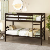 KOMFOTT Convertible Twin Over Twin Bunk Bed with Guardrail & Ladder, Space-Saving Wood Design KOMFOTT