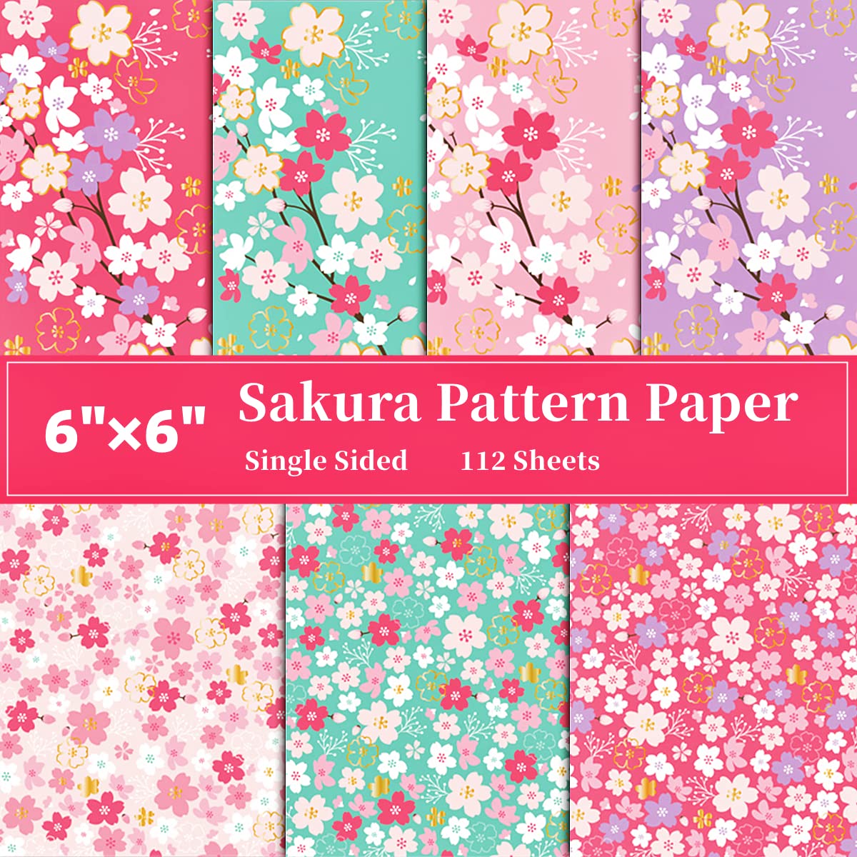 CUTBLAJAT 112 Sheets Heavier Origami Paper Japanese Cherry Blossom Pattern Sakura Bronzing Chiyogami 6" 15cm Washi Easy Fold Paper for Beginner cutblajat