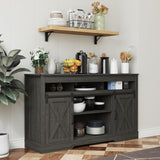 FansaFurn Farmhouse TV Stand for 65+ Inch TV, 34'' Tall Entertainment Center with Sliding Barn Doors, Rustic Wood Media Console Storage Cabinet Television Stand for Living Room, Bedroom (Dark Grey) FansaFurn