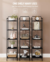 Hzuaneri Bookcase Bookshelf, Narrow Book Shelf, Industrial Corner Shelf Storage Organizer, Slim Shelving Unit for Home Office, Living Room, Bedroom, Kitchen, 5-Tier Black BC24504B Hzuaneri