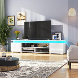 LED TV Stand for 95 Inch TV, Modern Gaming TV Stand with Power Outlet, High Gloss TV Console Entertainment Center with Storage for Living Room, Bedroom (83 Inch,White) Hlivelood