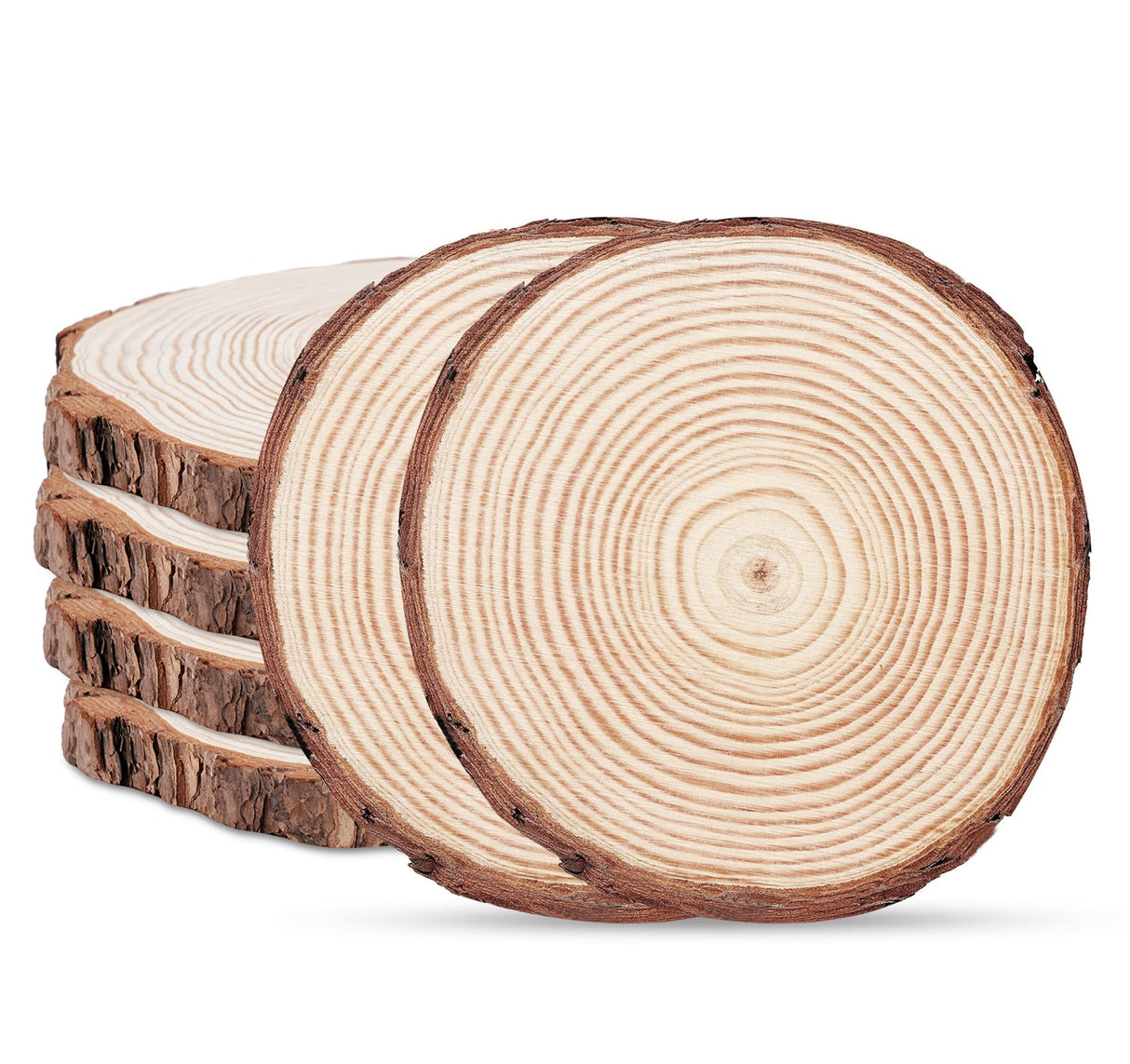 Timburst 7-8 inch Unfinished Wood Slices, 6 Pcs Natural Wood Centerpieces for Tables, Wood Slice with Bark, Rustic Wood Circles for Crafts Arts Party Christmas Decorations Wedding Centerpiece Timburst