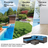 HOMREST 6 Pieces Patio Furniture Sets, Rattan Daybed with Retractable Canopy, Outdoor Sectional Sofa Set with Adjustable Backrest, Chaise Chair Sunbed for Garden Poolside Backyard (Blue) HOMREST