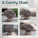 Bme 40" Ergonomic Wicker Papasan Chair with Soft Thick Density Fabric Cushion, High Capacity Steel Frame, 360 Degree Swivel for Living, Bedroom, Reading Room, Lounge Bme