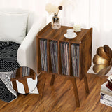 Lerliuo Record Player Stand with Storage Holds Up to 80 Albums, Turntable Stand with Beech Wood Legs, Mid-Century Record Player Table,Brown Vinyl Holder Display Shelf for Bedroom Living Room Lerliuo