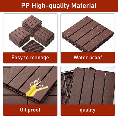 38 sq. ft Interlocking Deck Tiles, 12" x 12" 38pcs All Weather Plastic Waterproof Decking Tiles for Patio Balcony Backyard Outdoor Flooring Panels