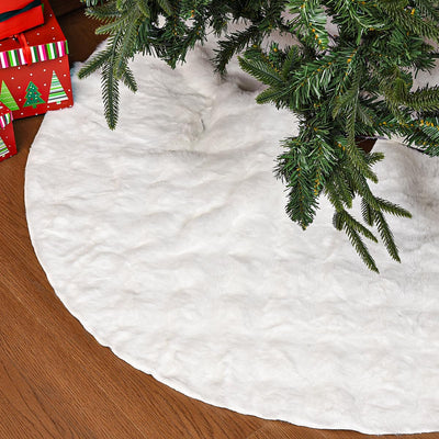 48 Inch Rabbit Fur Christmas Tree Skirt White Plush Skirt for Merry Christmas Party Christmas Tree Decoration