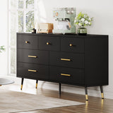 DWVO Black Dresser,7 Drawer Dresser with Wide Drawers and Gold Metal Handles, Wood Dressers & Chest of Hallway, Entryway DWVO