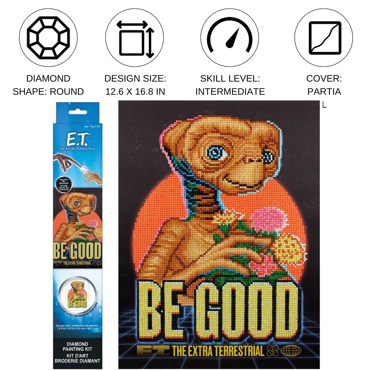 DIAMOND DOTZ Kit - E.T. Be Good - Diamond Painting Kit for Adults - Diamond Art Painting of E.T. the Extra-Terrestrial - Movie Diamond Painting Camelot Fabrics