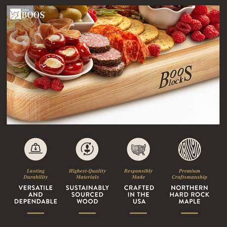 John Boos Boos Block CB Series Large Reversible Wood Cutting Board with Juice Groove, 1.5-Inch Thickness, 18" x 10.5" x 1 1/2", Maple John Boos