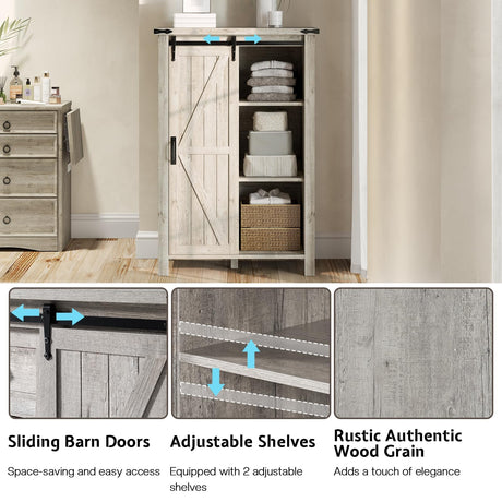 LUXOAK 48" Tall Farmhouse 5 Storage Drawers Dressers for Bedroom, Vintage Dresser Closet, Storage Cabinet with Sliding Barn Door, Organizer TV Stand for Living Room, Rustic Grey LUXOAK