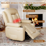 GarveeHome Power Lift Recliner Chair PU Leather with Massage for Elderly Ergonomic Lounge Chair Classic Single Sofa with 2 Cup Holders Side Pocket (Beige, 22" Seat Width + Cup Holder) GarveeHome