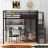 Merax Modern Full Heavy Metal Loft Bed with Wardrobe & Desk, Multifunction Loft Bed Frame with Staircase, Storage Shelves for Bedroom, Dorm, Appartment Space-Saving Black Merax