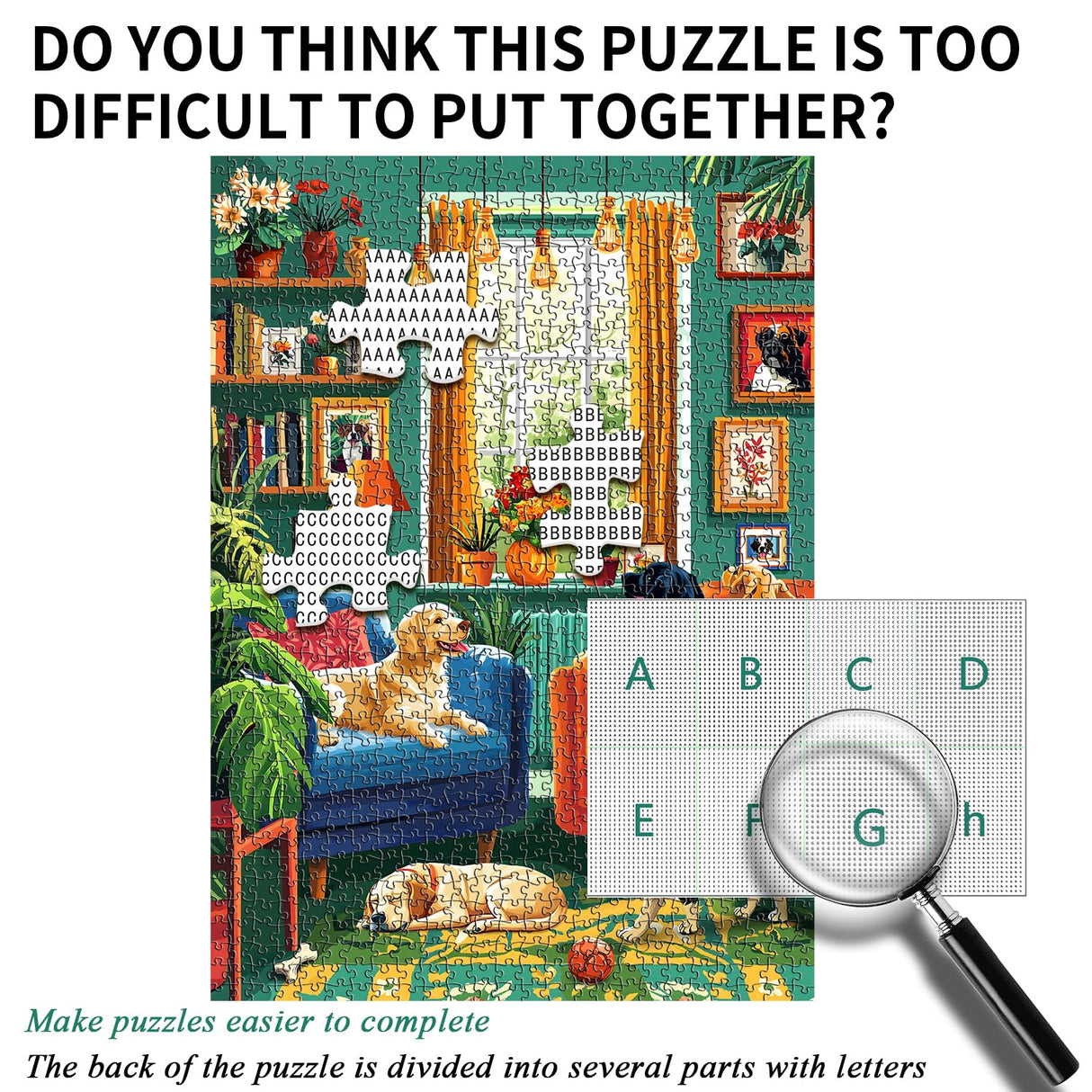 PICKFORU Dog Puzzles for Adults 1000 Pieces, Vintage Puppy Jigsaw Puzzle Houseplant，Unique Living Room Puzzle as Home Art PICKFORU