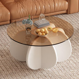 Glass Coffee Table, Mid Century Modern Design, 31.5'' Modern Round Tempered Glass Coffee Tables for Living Room, Cocktail Table for Small Space Home Office. (White + Brown) Yaruifnt